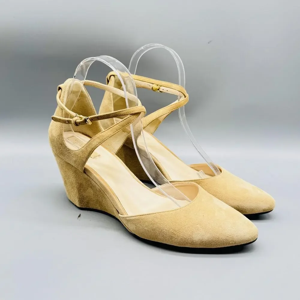 Cole Haan Shoes Womens 9.5 Brown Suede Grand OS Wedge Pumps Ankle Strap Pointed